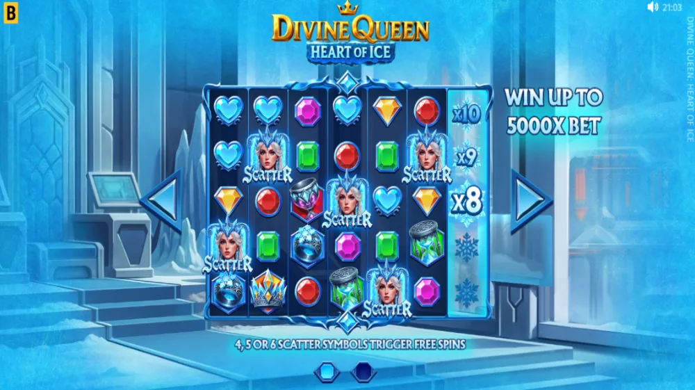 Divine Queen Heart of Ice Slot von BGaming — Eiskoenigin mit Multiplier Reel und Cascading Wins