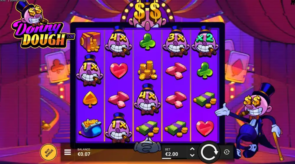 Donny Dough Slot von Hacksaw Gaming — Spielfläche mit Multi-Dough Symbolen