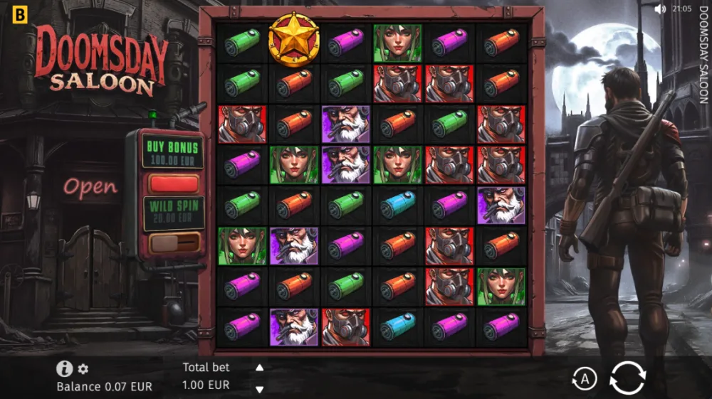 Doomsday Saloon Slot von BGaming — Cluster Pays auf dem 6x8 Grid