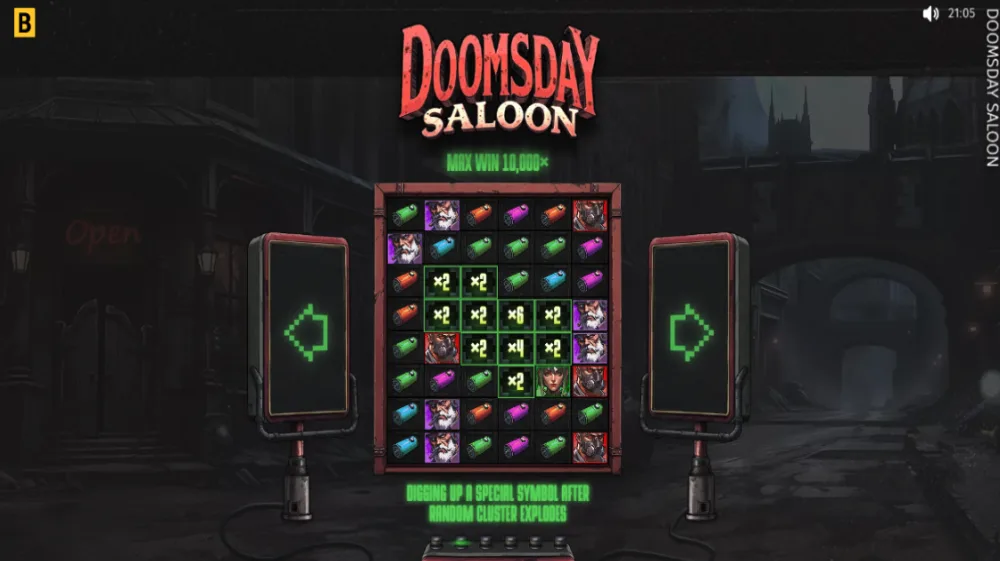 Doomsday Saloon Slot von BGaming — Western-Saloon mit Cluster Pays und Sticky Wilds