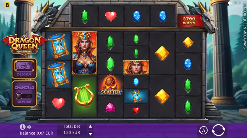 Dragon Queen Megaways Slot von BGaming — Megaways Grid mit Top-Reel