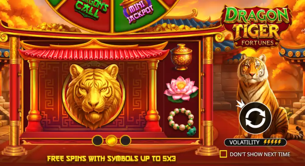 Dragon Tiger Fortunes Slot von Pragmatic Play — asiatisches Drachen-Tiger-Theme mit Jackpot-Rad