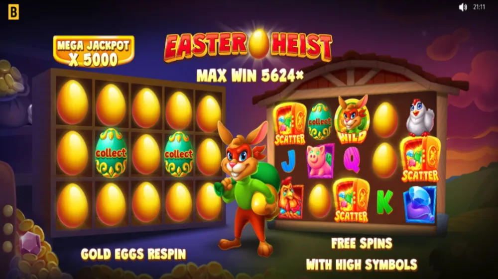 Easter Heist Slot von BGaming — Oster-Krimi mit Gold Egg Respin und bunten Eiern