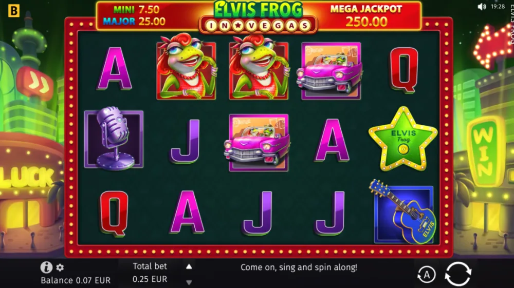 Elvis Frog in Vegas Slot von BGaming — Coin Respin auf dem Vegas-Grid