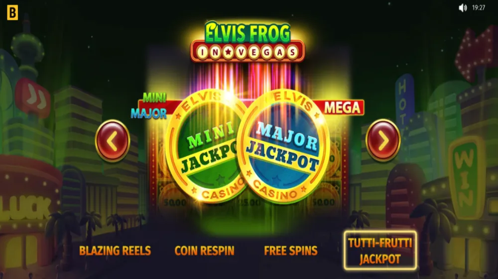 Elvis Frog in Vegas Slot von BGaming — Frosch im Elvis-Kostuem auf der Vegas-Buehne