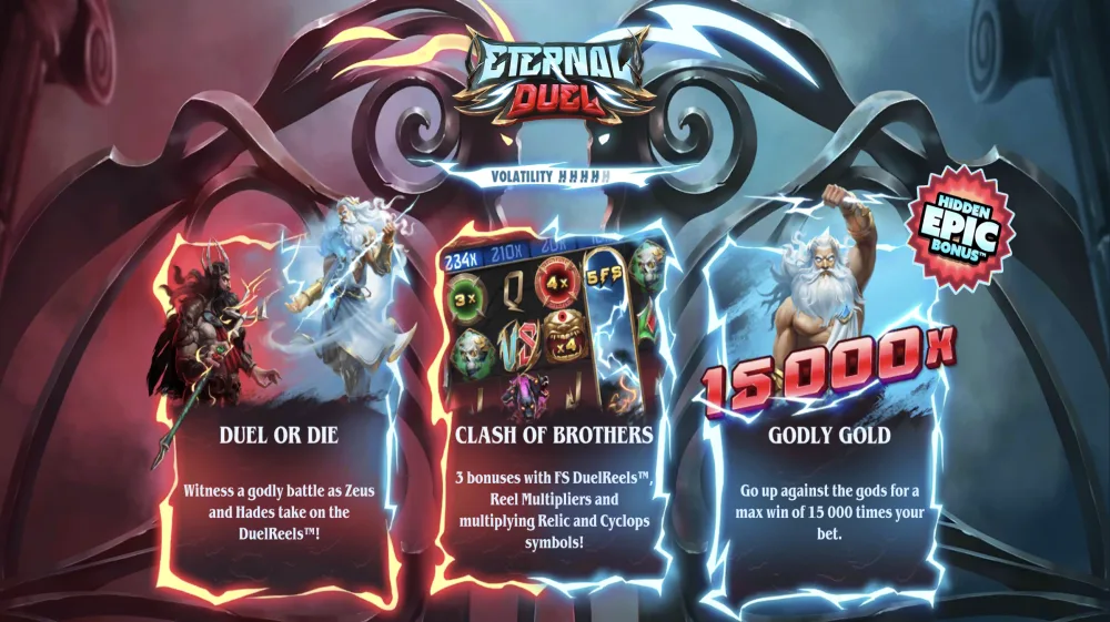 Eternal Duel Slot von Hacksaw Gaming — Zeus und Hades DuelReels auf dem 5x5 Grid