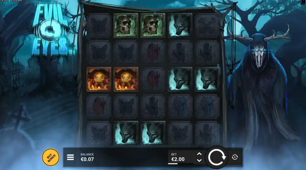 Evil Eyes Slot von Hacksaw Gaming — Friedhof-Setting in Aktion