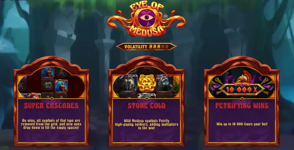 Eye of Medusa Slot von Hacksaw Gaming — griechische Mythologie mit Petrified Multipliers