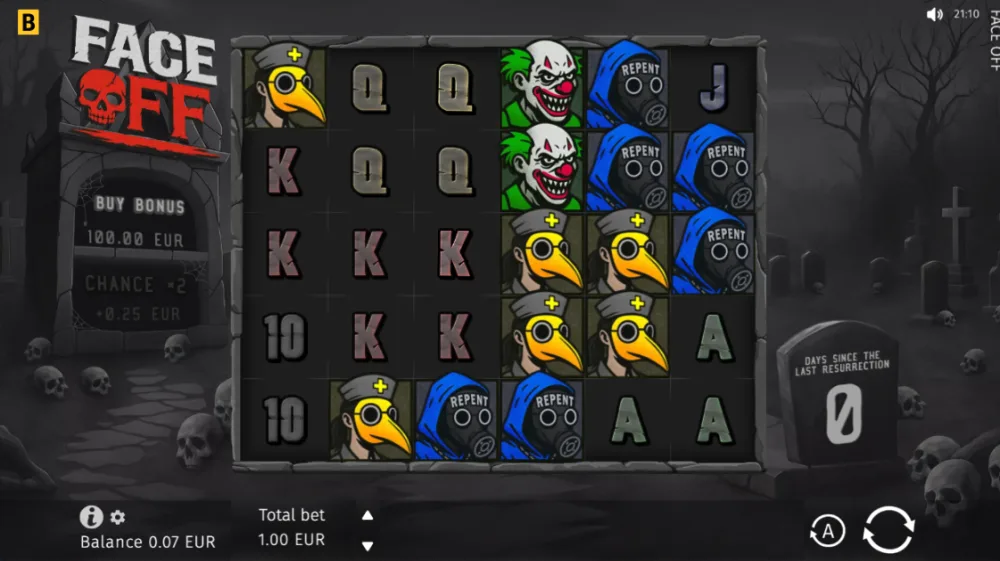 Face Off Slot von BGaming — Gameplay mit Grabstein-Multiplikatoren auf dem Friedhof