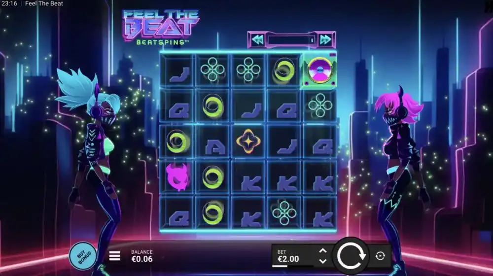 Feel the Beat Slot von Hacksaw Gaming — Beatspins Gameplay mit Neon-Visuals