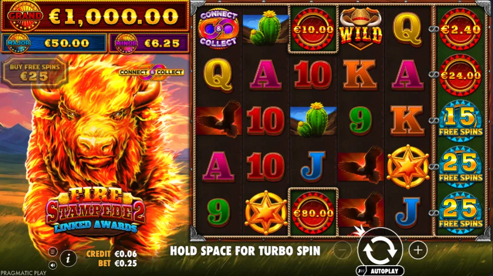 Fire Stampede 2 Slot von Pragmatic Play — Gameplay mit Connect und Collect