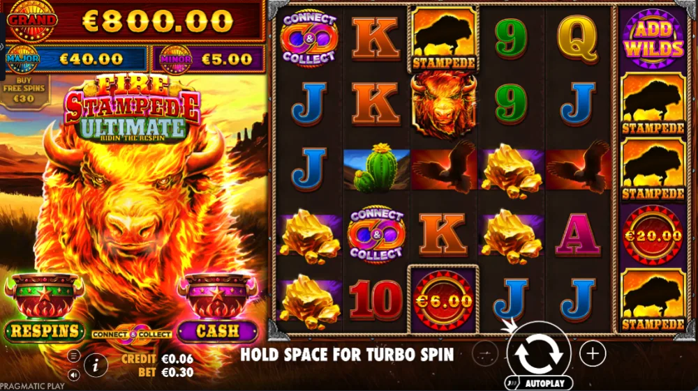 Fire Stampede Ultimate Slot von Pragmatic Play — Buffalo Gameplay auf dem 6x5 Grid