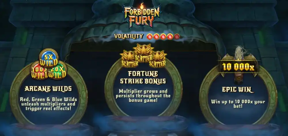 Forbidden Fury Slot von NowNow Gaming — mystisches Theme mit Arcane Wild Multiplikatoren