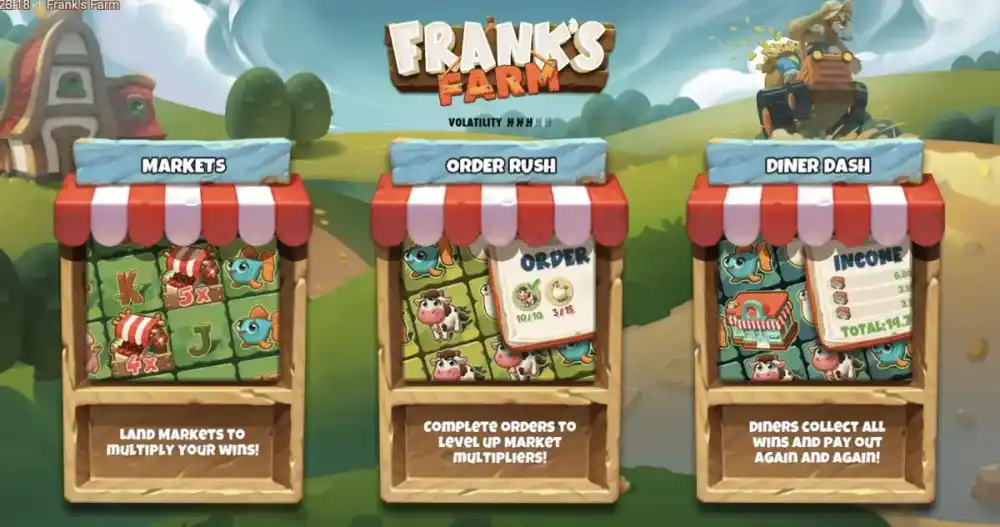 Franks Farm Bauernhof-Szene mit Tieren und Lebensmitteln auf dem 6x6 Grid