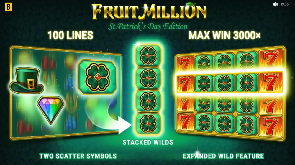 Fruit Million Slot von BGaming — Bunte Frucht-Symbole auf dem 5x4 Grid