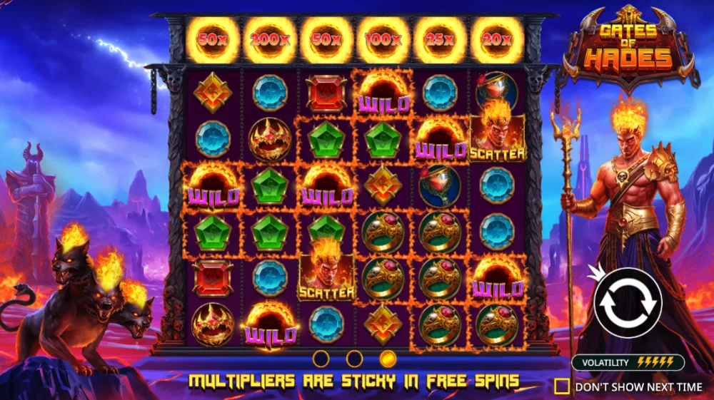 Gates of Hades Slot von Pragmatic Play — Unterwelt-Theme mit Feuer und Cluster Pays