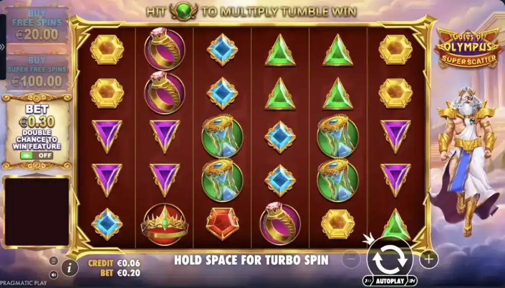 Gates of Olympus Super Scatter Slot von Pragmatic Play — Gameplay mit Super Scatter Symbolen