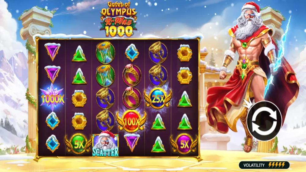 Gates of Olympus Xmas 1000 Slot von Pragmatic Play — Weihnachtliches Zeus-Theme mit Multiplikatoren
