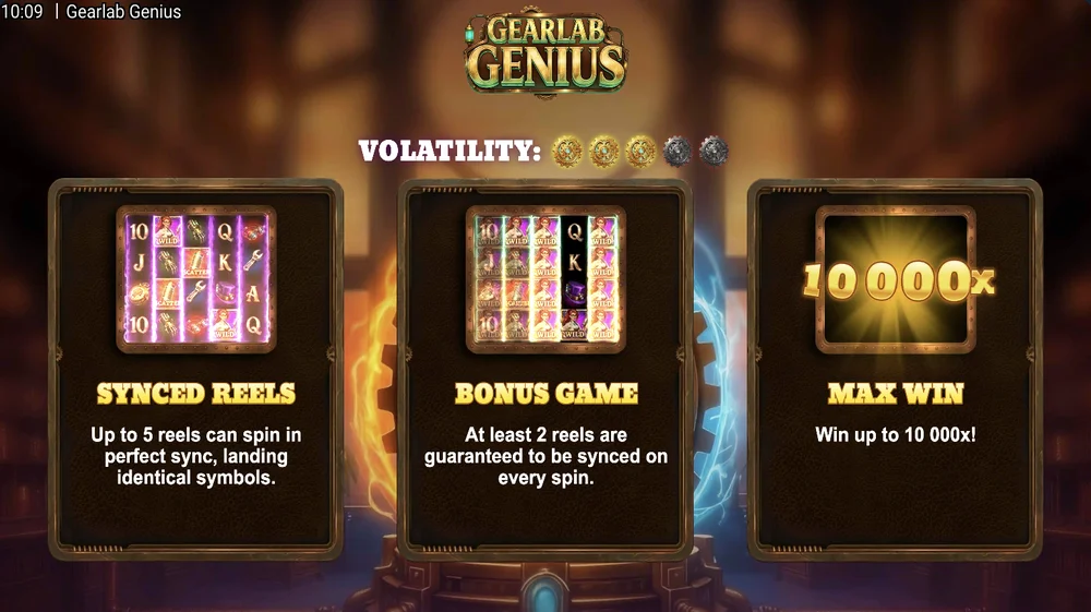 Gearlab Genius Slot von Bullshark Games — futuristisches Wissenschaftslabor auf dem 5x4-Grid mit 1024 Ways