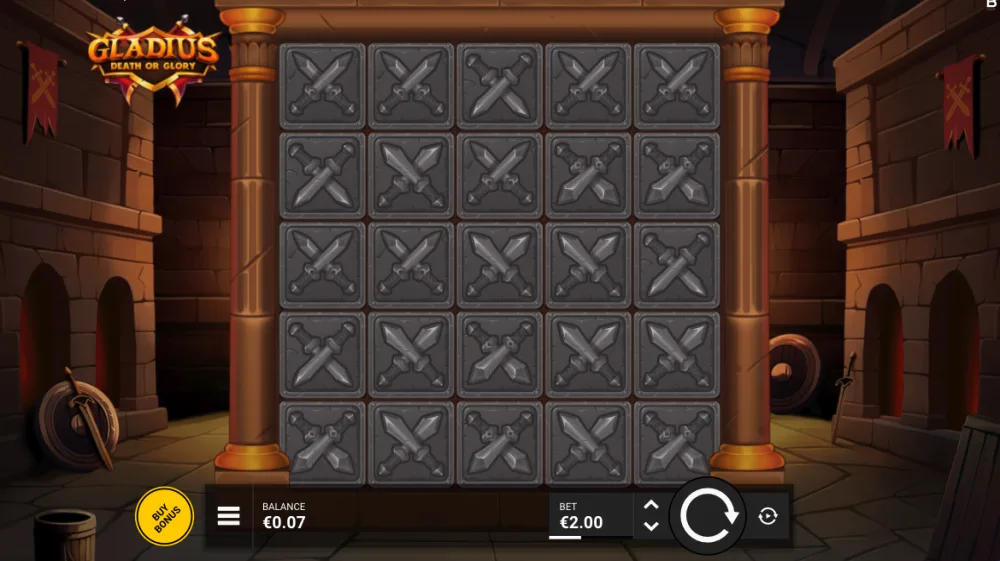 Gladius Death Or Glory Slot von Backseat Gaming — Shield-Grid in Aktion