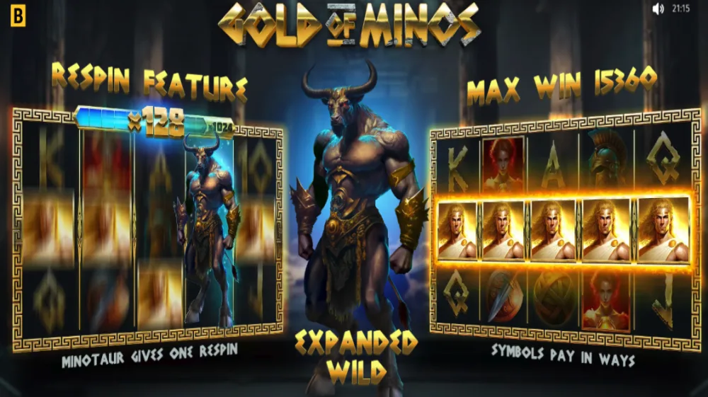 Gold of Minos Slot von BGaming — Minotaurus als Expanding Wild im griechischen Labyrinth