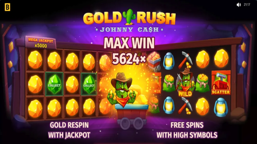Gold Rush with Johnny Cash Slot von BGaming — Western-Szenerie mit Johnny Cash Motiv