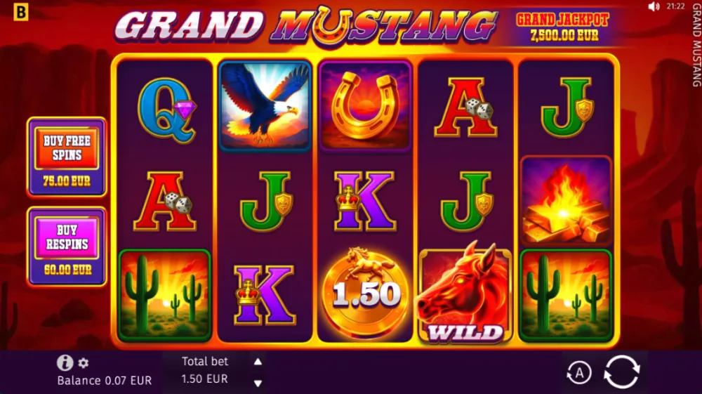 Grand Mustang Slot von BGaming — Gameplay mit Coin-Symbolen