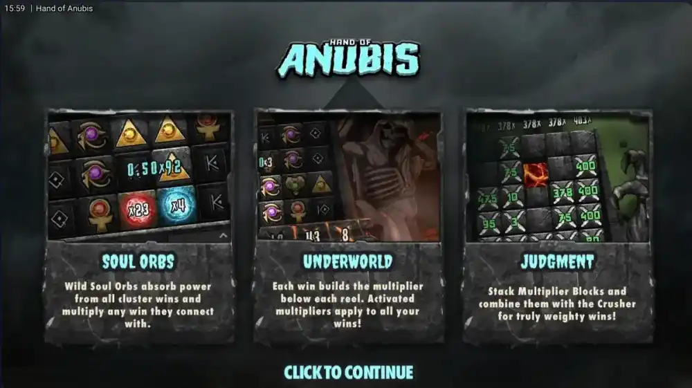 Hand of Anubis Slot von Hacksaw Gaming — Ägyptisches Totenreich mit Soul Orbs auf dem 5x6 Grid