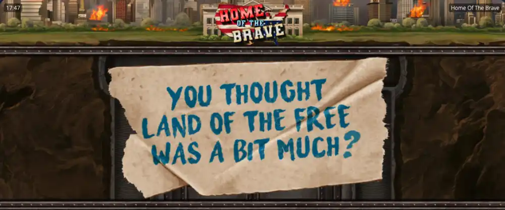 Home of the Brave Slot von Nolimit City — politische Satire mit Cap Win Machine auf dem 5x4 Grid