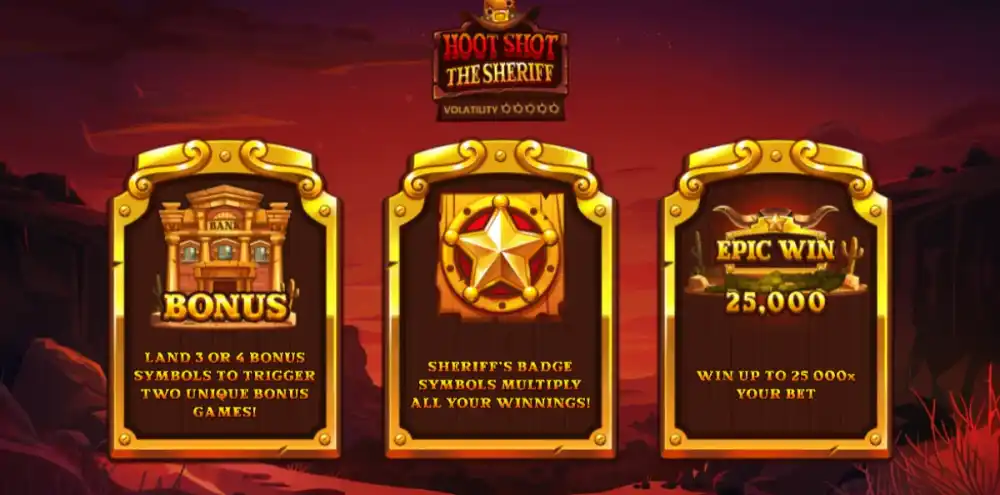 Hoot Shot the Sheriff Slot von Backseat Gaming mit Eulen-Sheriff im Western-Setting