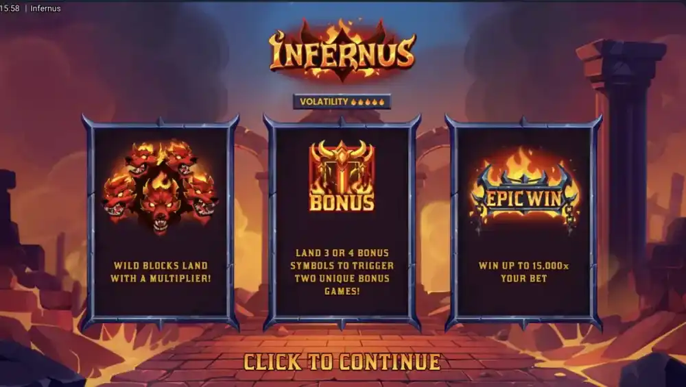 Cerberus Wild Block mit mehreren Multiplikator-Köpfen auf dem düsteren 5x5 Slot-Grid