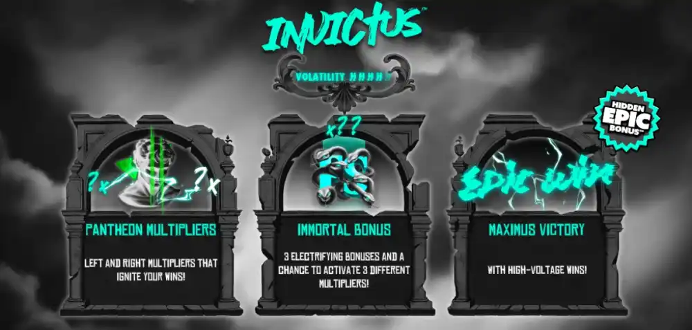 Invictus Slot von Hacksaw Gaming mit römischem Tempel und Pantheon-Multiplikatoren