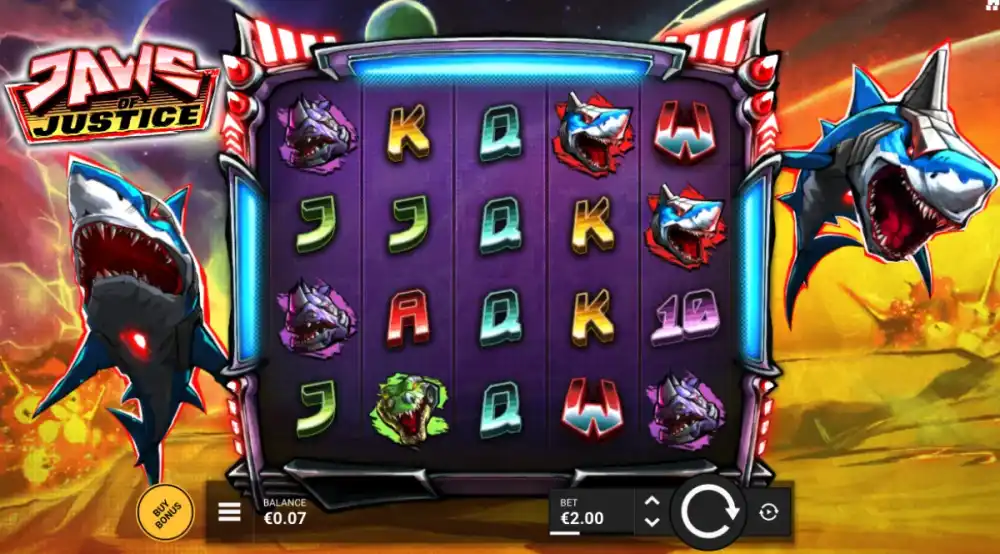 Jaws of Justice Slot von Hacksaw Gaming mit Laser-Haien