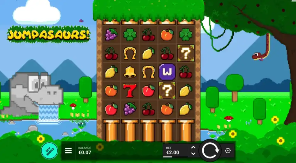 Jumpasaurs Slot von Jinx Gaming mit aktiven Walzen und Dino-Symbolen