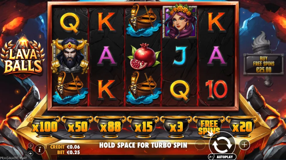 Lava Balls Slot von Pragmatic Play — Plinko-Ballwurf durch Pin-Raster in Multiplikator-Töpfe