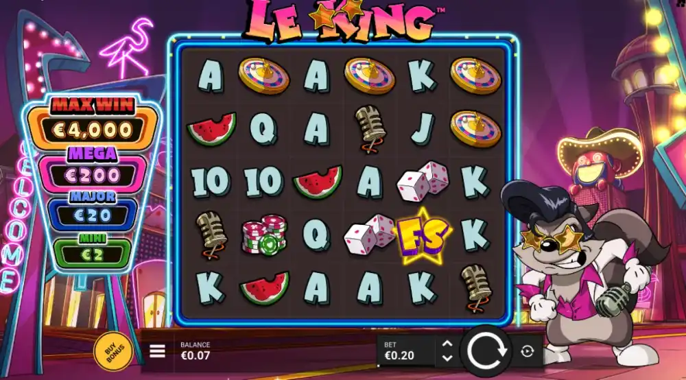 Le King Slot von Hacksaw Gaming mit Golden Squares und Neon-Symbolen