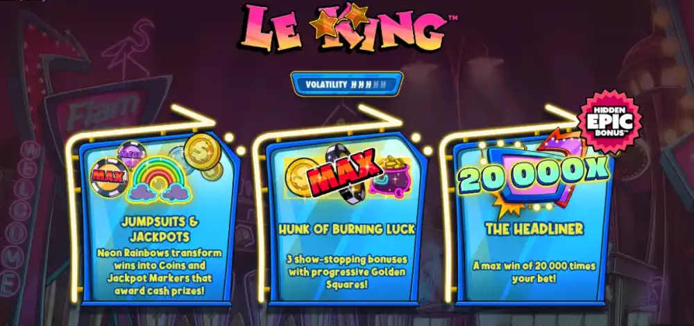 Le King Slot von Hacksaw Gaming mit Smokey dem Waschbären als Elvis in Vegas