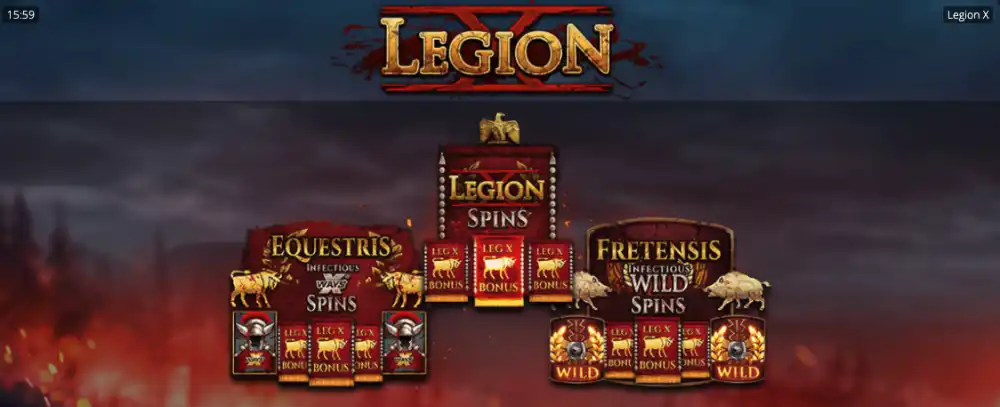 Legion X Slot von Nolimit City — römisches Schlachtfeld mit xNudge Wilds auf dem Grid