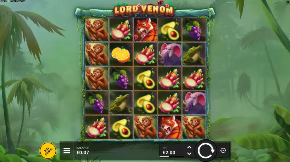 Lord Venom Slot von Backseat Gaming — Golden Eggs und Jungle Bush auf dem 5x5 Grid