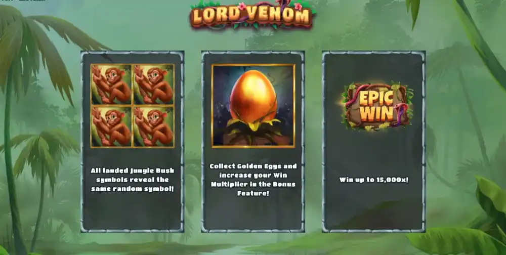 Lord Venom Slot von Backseat Gaming mit Dschungel-Theme und goldener Schlange als Wild