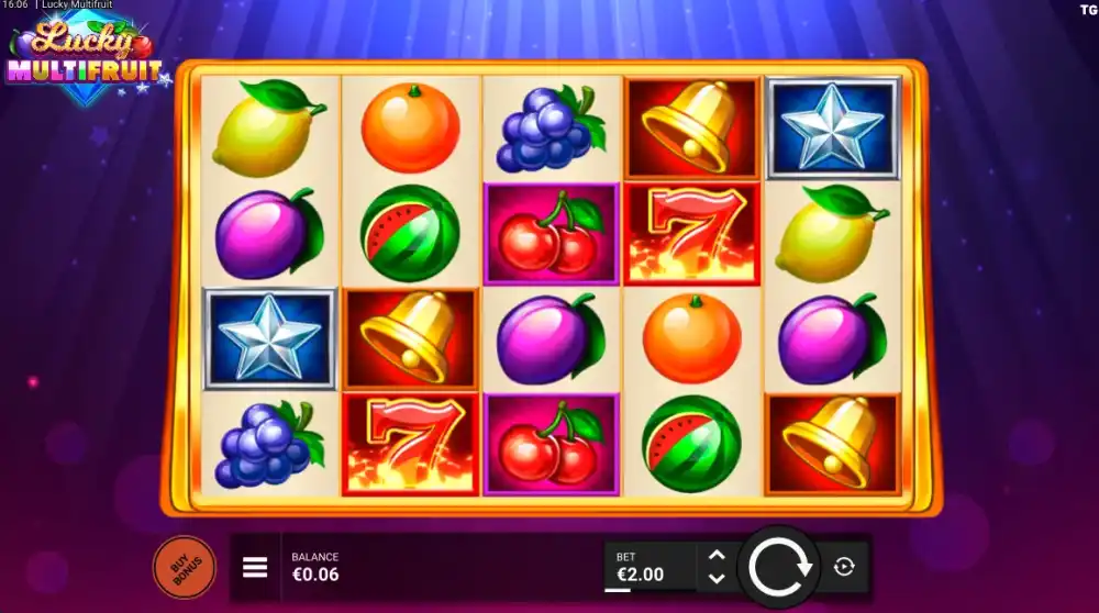 Lucky Multifruit Slot von Trusty Gaming — Frucht-Symbole auf dem Spielfeld