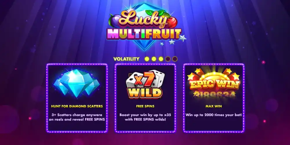 Lucky Multifruit Slot von Trusty Gaming mit klassischen Frucht-Symbolen und Wild Multipliers
