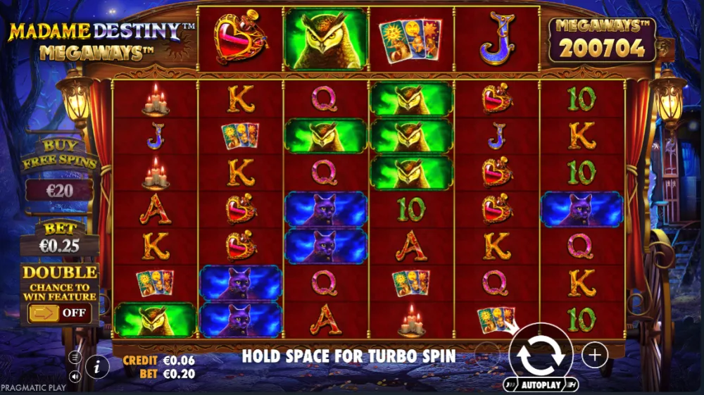 Madame Destiny Megaways Slot von Pragmatic Play — Gameplay mit Cascading Reels