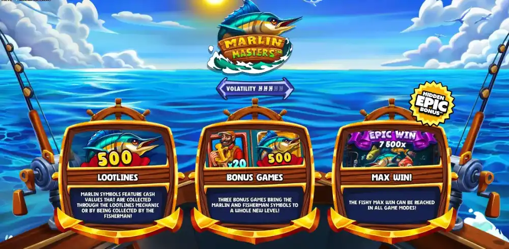Marlin Masters Slot von Hacksaw Gaming mit Angel-Theme und Cash Collect Mechanik auf dem 5x4 Grid