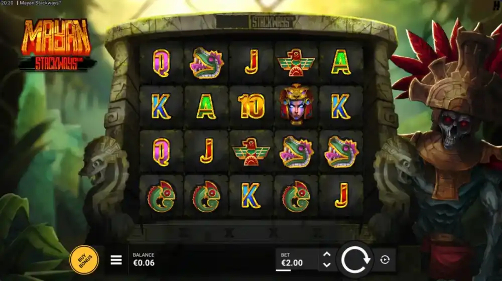 Mayan Stackways Slot von Hacksaw Gaming — expandierte Walzen auf dem Grid