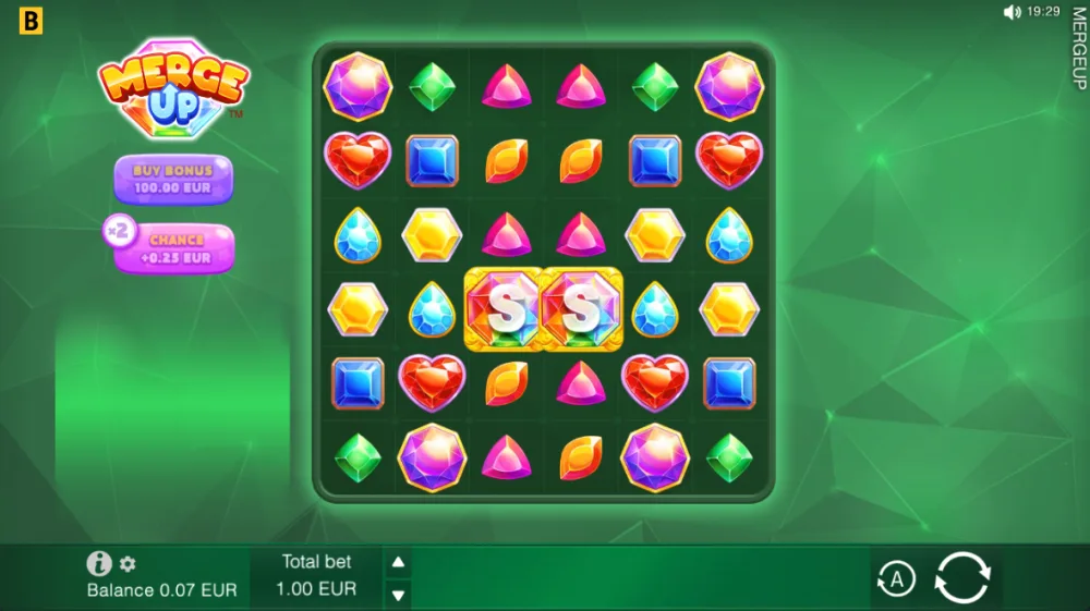 Merge Up Slot von BGaming — Cluster Pays mit Edelstein-Symbolen
