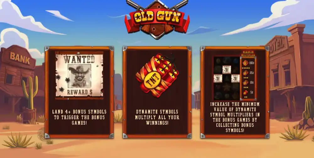Old Gun Slot von Backseat Gaming — Western-Setting mit Dynamite Multiplier auf 6x5 Grid