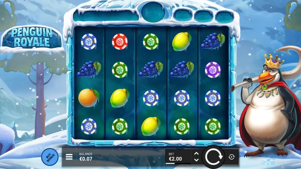Penguin Royale Slot von Hacksaw Gaming — Spieloberfläche mit Cascading Reels