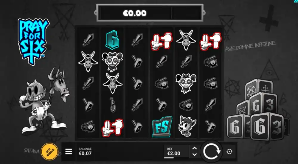 Pray for Six Slot von Hacksaw Gaming — Spielansicht mit Wailing Wheels