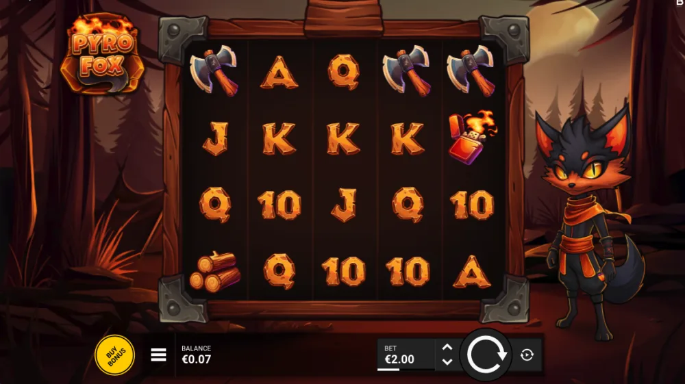 Pyrofox Slot von Backseat Gaming mit Feuer-Features auf dem Grid